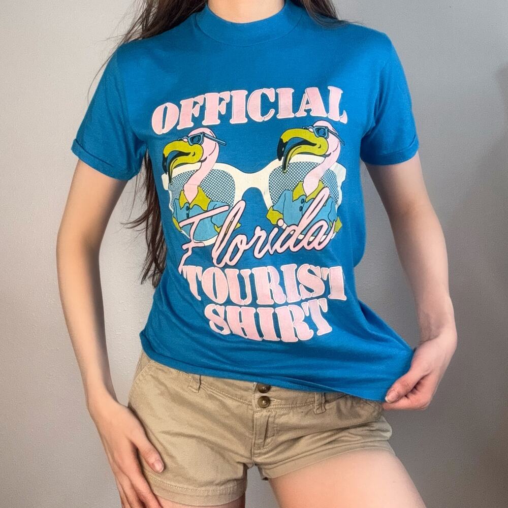 Vintage Florida Tourist Shirt Flamingo Graphic Tee 90s Made USA Single Stitch